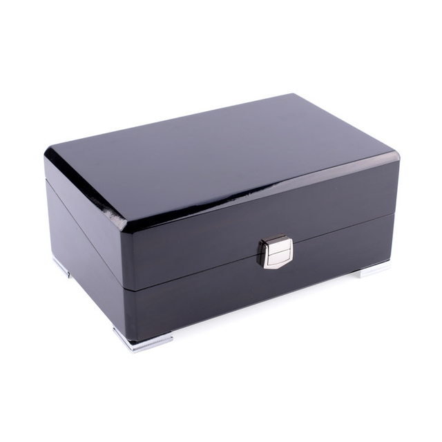 Boîte à montres noire haut de gamme classique avec serrure argentée