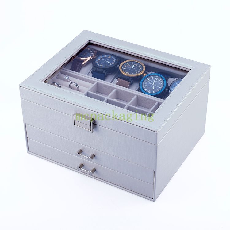 Logo personnalisé de luxe Grand et petit Boîte de rangement de bijoux en bois vert jaune pour cadeau