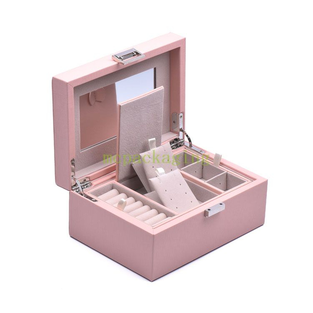 Mini boîte à bijoux de voyage en cuir Pu, nouvel arrivage de luxe, petite boîte à bijoux de voyage, organisateur de cadeaux pour femmes, boîte de rangement de bijoux avec Logo personnalisé avec miroir