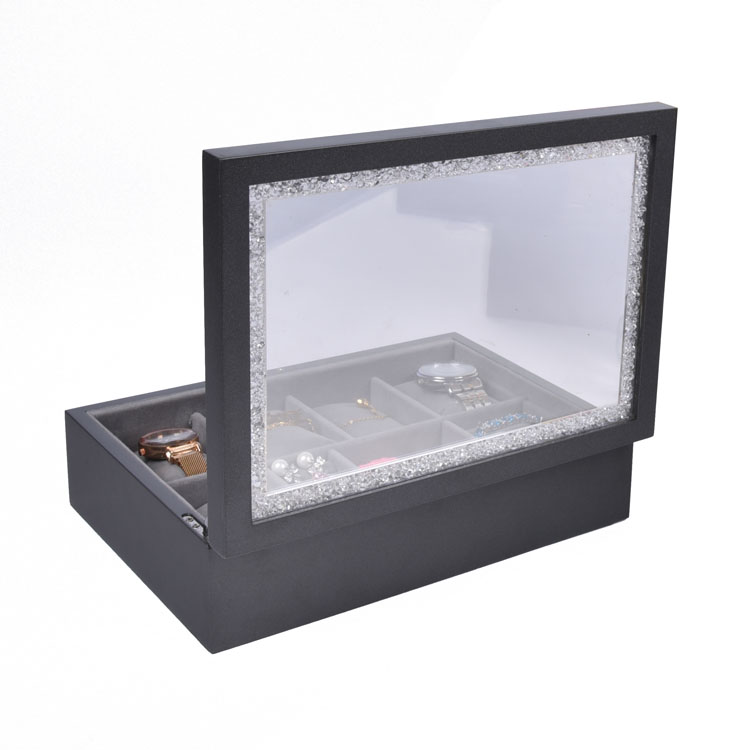 Boîte de rangement à 8 fentes, lustre perle gris avec fenêtre en acrylique, présentoir de bijoux, montre