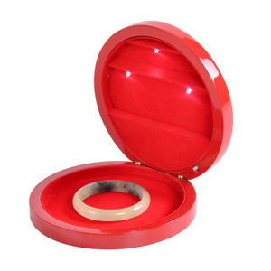 Boîte en bois de bijoux de laque de forme ronde de lumière LED