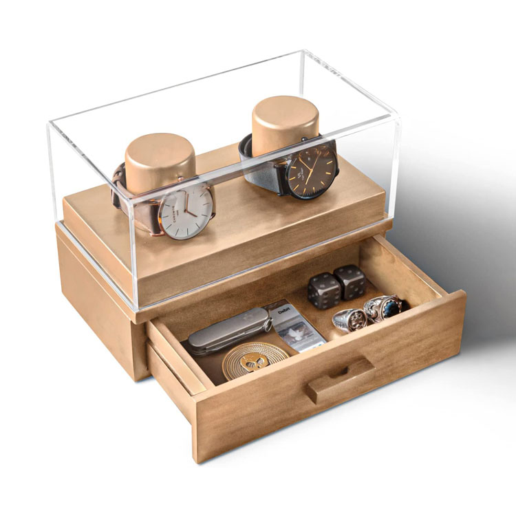 Boîte d'emballage de montre en bois brillant de luxe personnalisé à 2 fentes, boîte d'emballage de montre avec Logo personnalisé, boîte d'emballage en bois de vente chaude