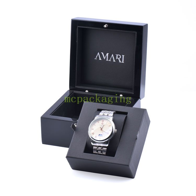 Présentoir de montres simples de luxe en bois, emballage Long personnalisé Premium 2 pour hommes, convient pour l'expédition gratuite avec boîte de montre en bois