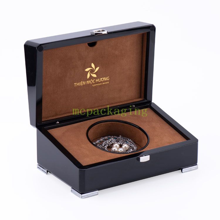 Boîte à bijoux en bois noir brillant avec Logo personnalisé, modèle de boîte à bijoux en bois Xxl
