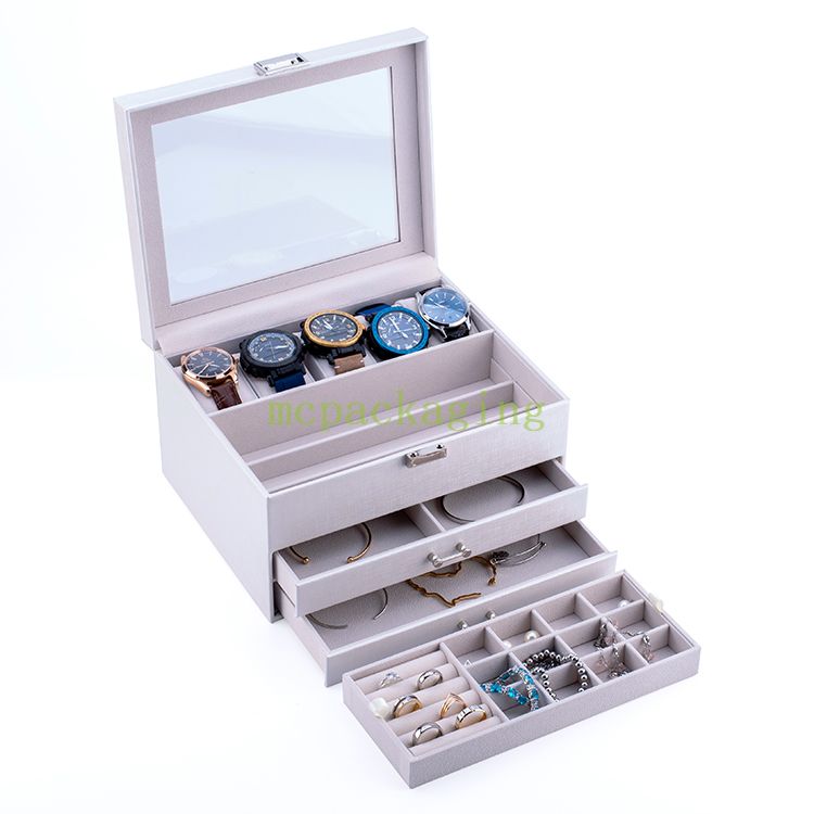 Logo personnalisé de luxe Grand et petit Boîte de rangement de bijoux en bois vert jaune pour cadeau