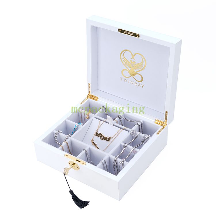 Plateau en verre boîte de présentation de bijoux en bois boîte à bijoux en bois Portable boîte à bijoux en bois clé de serrure