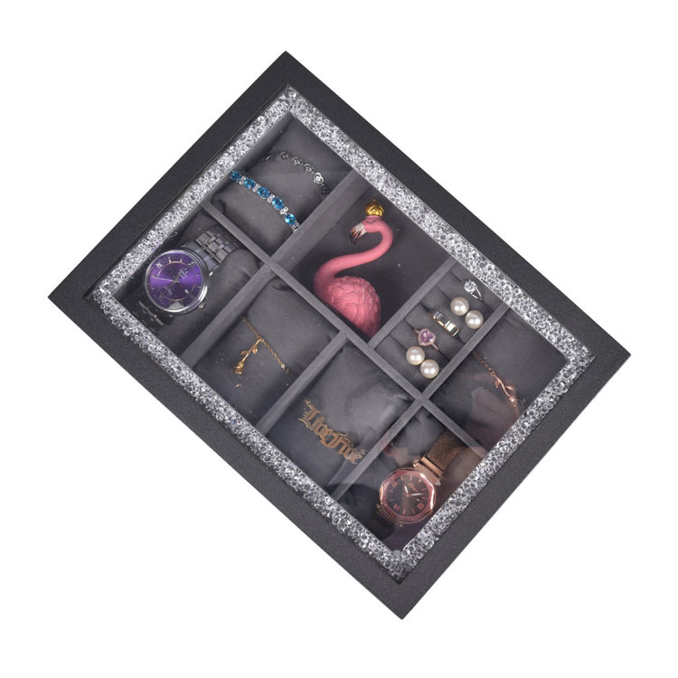 Boîte de rangement à 8 fentes, lustre perle gris avec fenêtre en acrylique, présentoir de bijoux, montre