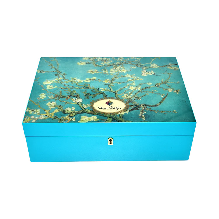 Boîte de rangement de bijoux en bois imprimée avec plateau intérieur amovible polyvalent