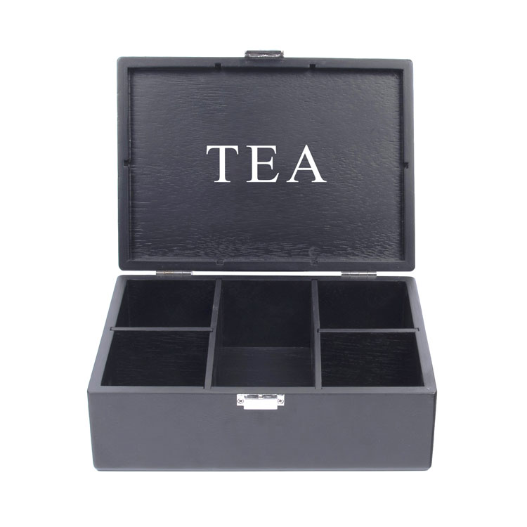 Boîte en bois à thé à 6 fentes en placage noir mat