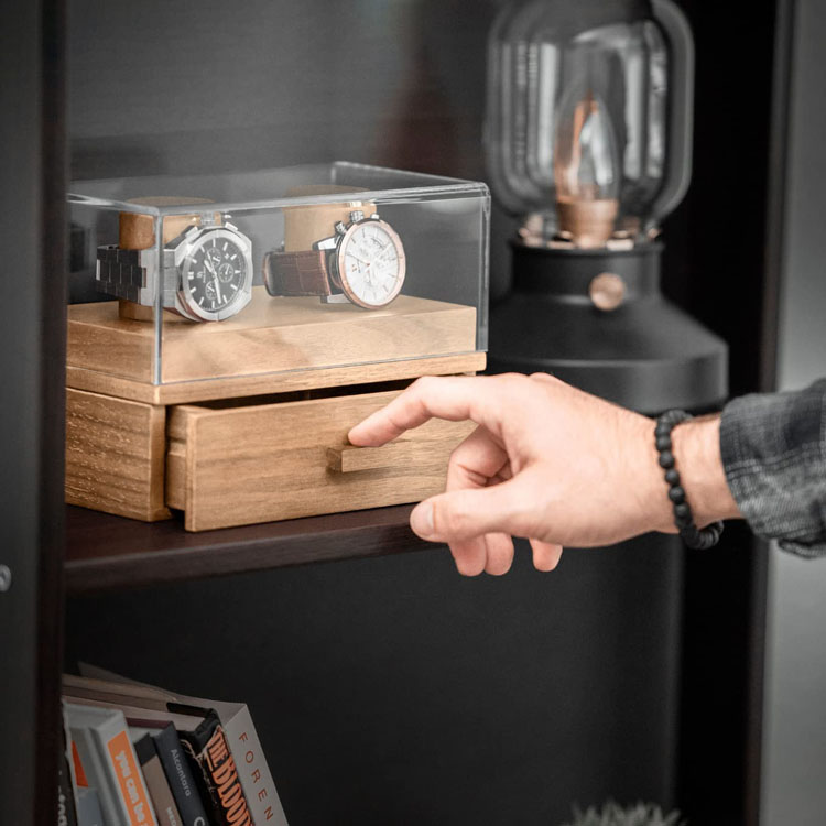 Boîte d'emballage de montre en bois brillant de luxe personnalisé à 2 fentes, boîte d'emballage de montre avec Logo personnalisé, boîte d'emballage en bois de vente chaude