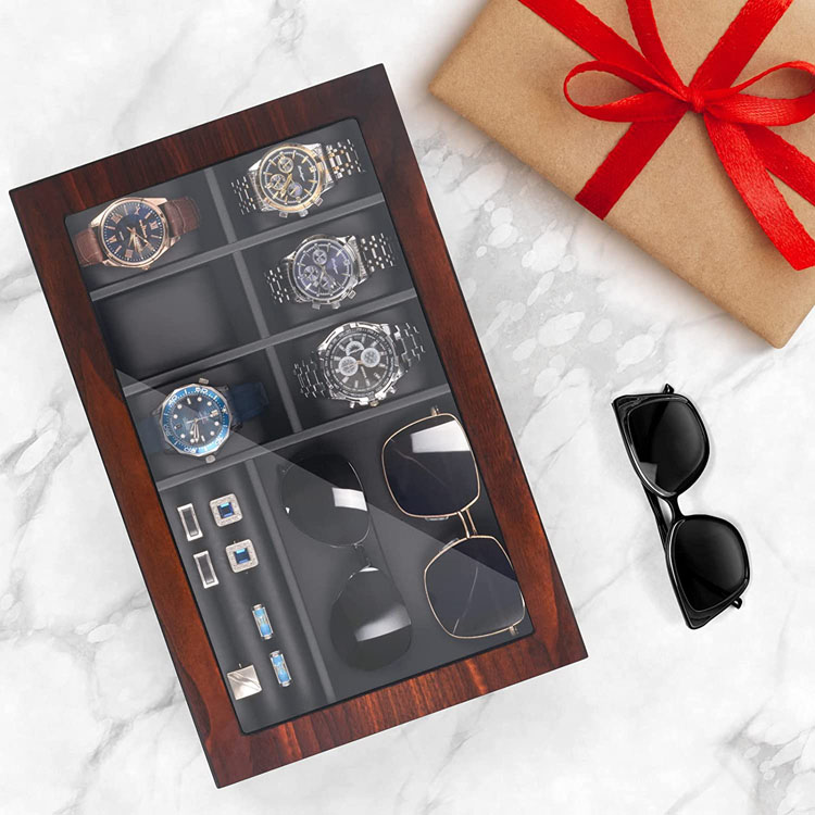 Boîte à montres en bois Inde Boîte à montres en bois Espresso massif Boîte à montres en bois à 12 fentes