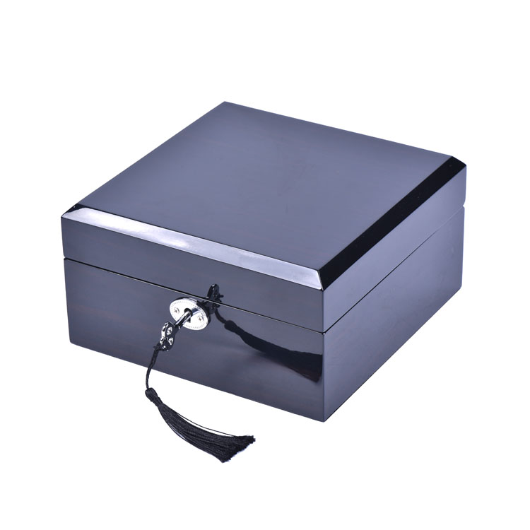 Boîte en bois personnalisée en usine, boîte d'emballage de montre laquée noire, boîte en bois