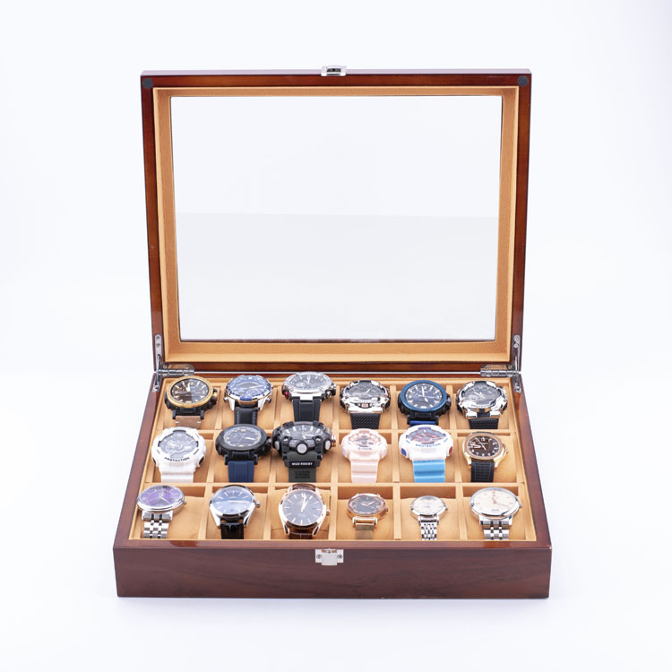 WoodBox Factory Organisateur de stockage de montre à 18 emplacements de haute qualité avec couvercle transparent