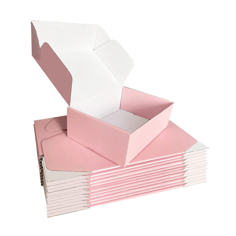 Boîtes d'expédition rose logo personnalisées pour sweats à capuche Boîte à cartons ondulés pliables