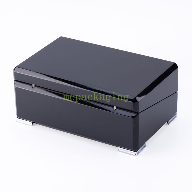 Boîte à bijoux en bois noir brillant avec Logo personnalisé, modèle de boîte à bijoux en bois Xxl