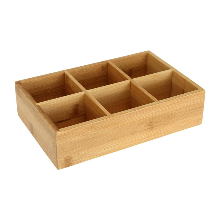 Bamboo à thé Organisateur Organisateur en bois Hot the the dather drawer rangement Organisateur de stockage avec 6 compartiments Boîte à coffre pour la station de café