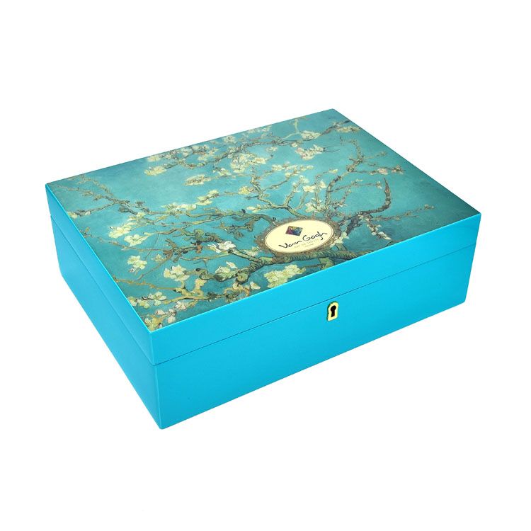 Boîte de rangement de bijoux en bois imprimée avec plateau intérieur amovible polyvalent