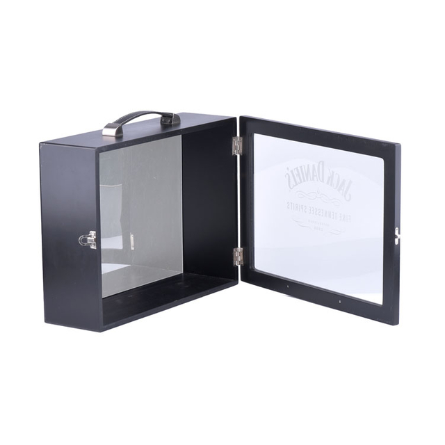 Boîte à vin en bois avec poignée miroir à vin rouge