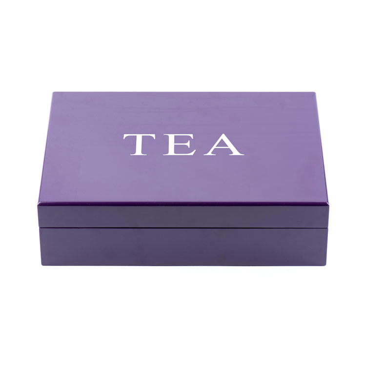 sachets de thé violets boîte à thé canonique en bois