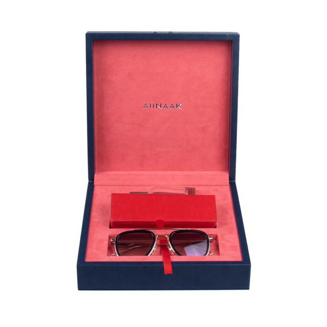Designer Luxury Custom Logo Blue Red Cuir Proof Velvet PU Wood Sunglasses Set Packaging Boîtes