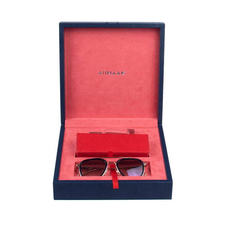 Designer Luxury Custom Logo Blue Red Cuir Proof Velvet PU Wood Sunglasses Set Packaging Boîtes