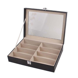 Cas de soleil en bois Crystal Scotch Set Carafe 6 Slots Wood avec Boîte de boîtier de lunettes de soleil en verre transparent