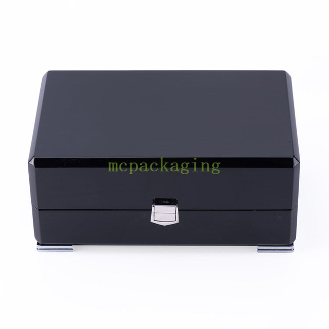 Boîte à bijoux en bois noir brillant avec Logo personnalisé, modèle de boîte à bijoux en bois Xxl