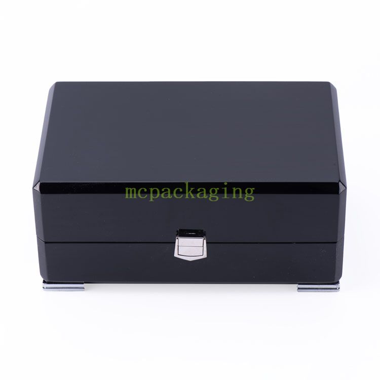 Boîte à bijoux en bois noir brillant avec Logo personnalisé, modèle de boîte à bijoux en bois Xxl