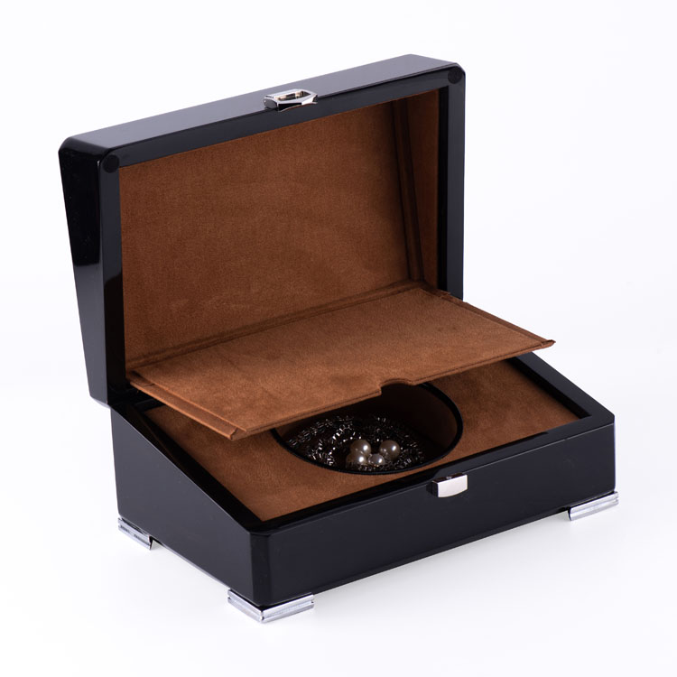 Boîte à bijoux en bois noir brillant avec Logo personnalisé, modèle de boîte à bijoux en bois Xxl