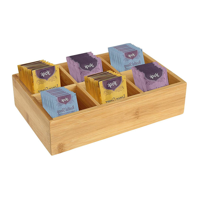 Bamboo à thé Organisateur Organisateur en bois Hot the the dather drawer rangement Organisateur de stockage avec 6 compartiments Boîte à coffre pour la station de café