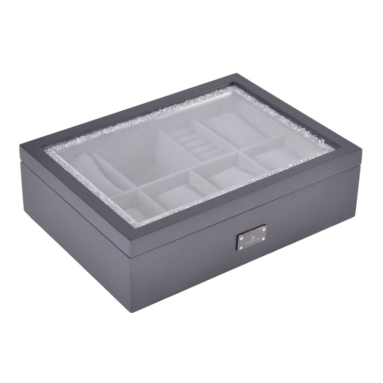 Boîte de rangement à 8 fentes, lustre perle gris avec fenêtre en acrylique, présentoir de bijoux, montre