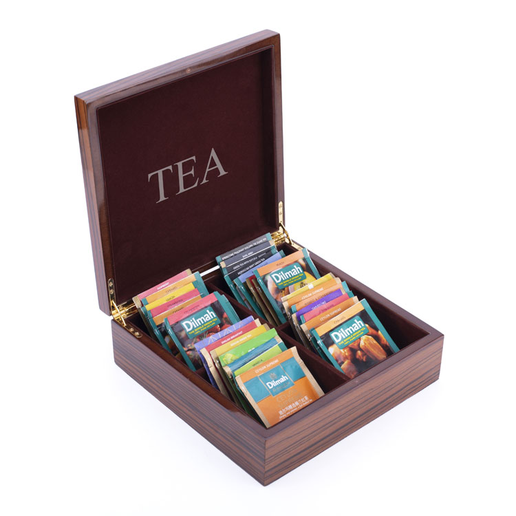 Boîte d'emballage à thé décorative à 4 plans personnalisée en bois pour le fournisseur de feuilles et de cadeaux en vrac