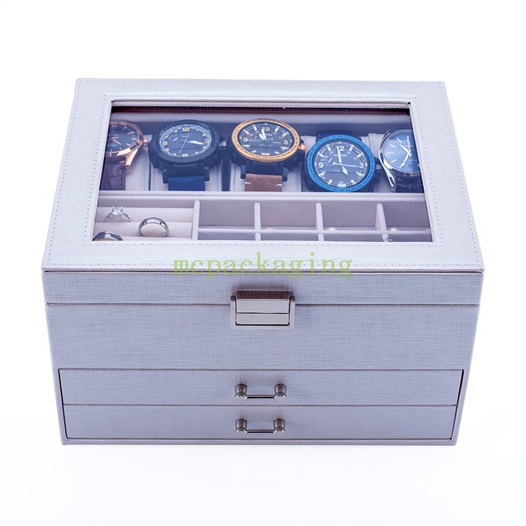 Logo personnalisé de luxe Grand et petit Boîte de rangement de bijoux en bois vert jaune pour cadeau