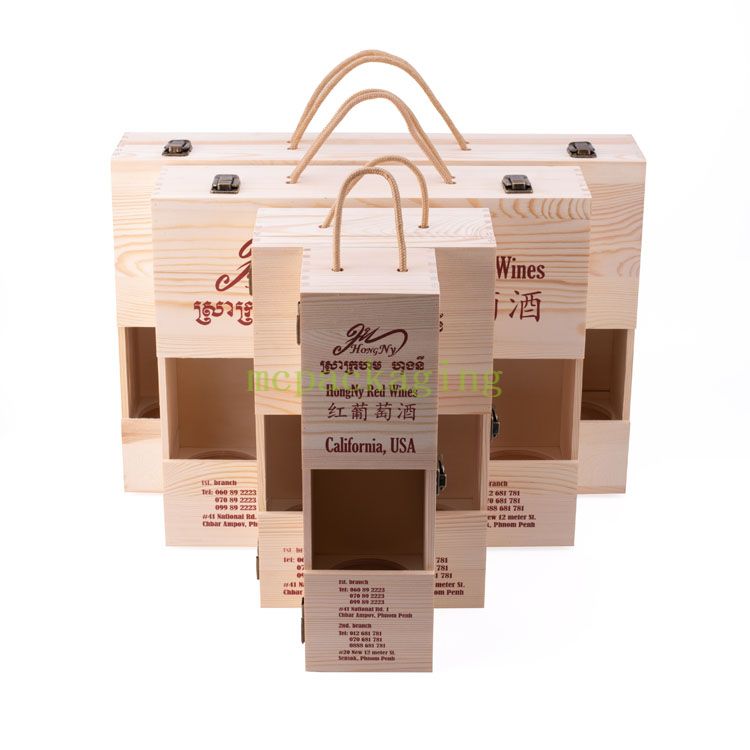 Bois solide de logo fait sur commande 1 2 4 boîte-cadeau en bois d'emballage de vin de 6 bouteilles en vrac