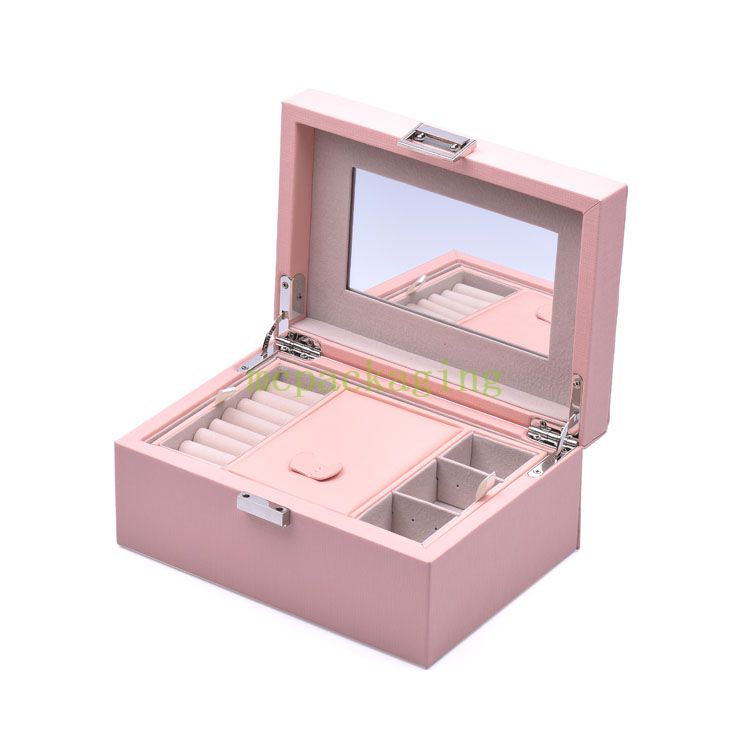 Mini boîte à bijoux de voyage en cuir Pu, nouvel arrivage de luxe, petite boîte à bijoux de voyage, organisateur de cadeaux pour femmes, boîte de rangement de bijoux avec Logo personnalisé avec miroir