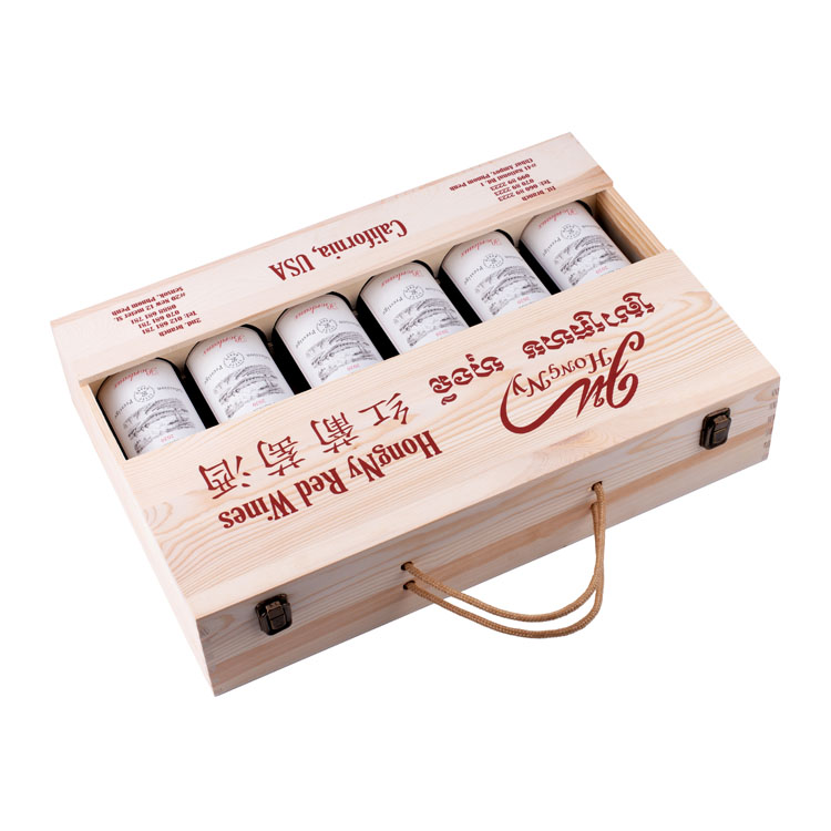 Boîte à vin en bois pour 6 bouteilles de vin rouge, emballage cadeau haut de gamme à faible Moq, boîte à vin en bois avec accessoires