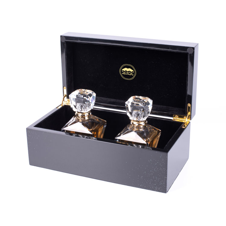 Boîte de bouteille de parfum en bois de luxe personnalisée en laque de Piano noire, coffrets cadeaux d'emballage avec serrure à clé
