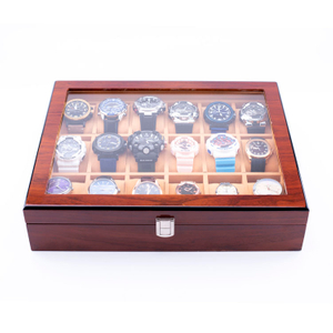 WoodBox Factory Organisateur de stockage de montre à 18 emplacements de haute qualité avec couvercle transparent