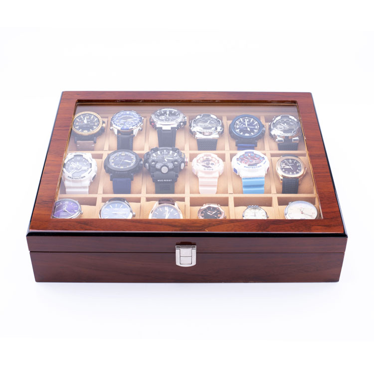 WoodBox Factory Organisateur de stockage de montre à 18 emplacements de haute qualité avec couvercle transparent
