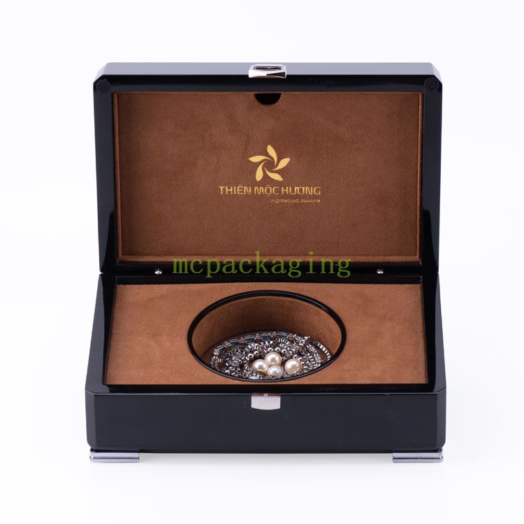 Boîte à bijoux en bois noir brillant avec Logo personnalisé, modèle de boîte à bijoux en bois Xxl