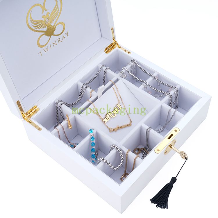 Plateau en verre boîte de présentation de bijoux en bois boîte à bijoux en bois Portable boîte à bijoux en bois clé de serrure