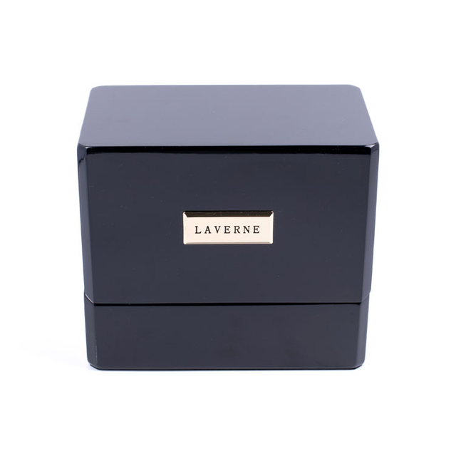 Double bouteille Cube Shape Long Logo Black Piano Paint Essential Perfume Perfum Emballing Boîte