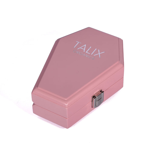 Argent double colonne charnière japonais verrouillage rose rose pu cuir intérieur créatif créatif hexagonal en forme de cercueil en bois emballage en bois emballé sur mesure