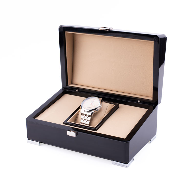 Boîte à montres noire haut de gamme classique avec serrure argentée