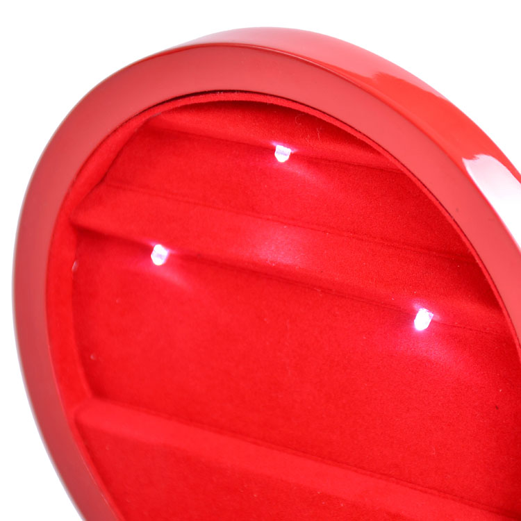 Boîte en bois de bijoux de laque de forme ronde de lumière LED