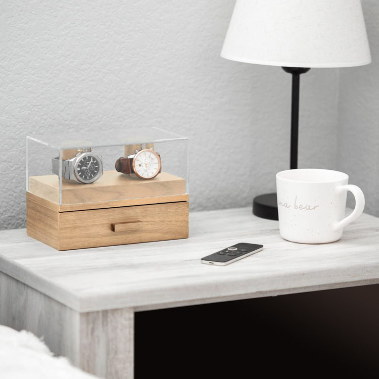 Boîte d'emballage de montre en bois brillant de luxe personnalisé à 2 fentes, boîte d'emballage de montre avec Logo personnalisé, boîte d'emballage en bois de vente chaude
