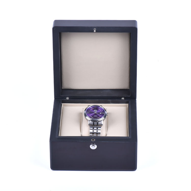 Boîte en bois personnalisée en usine, Logo personnalisé haut de gamme, serrure de sécurité noire, boîte d'emballage de montre avec clé
