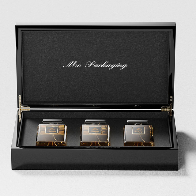 Boîte en bois de conception de vernissage de peinture brillante de luxe comme une boîte de parfum, accepte des bouteilles de parfum de luxe avec logo personnalisé avec emballage en boîte