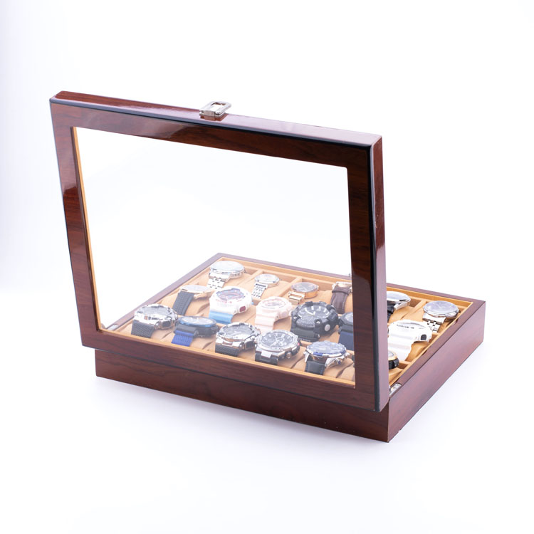 WoodBox Factory Organisateur de stockage de montre à 18 emplacements de haute qualité avec couvercle transparent