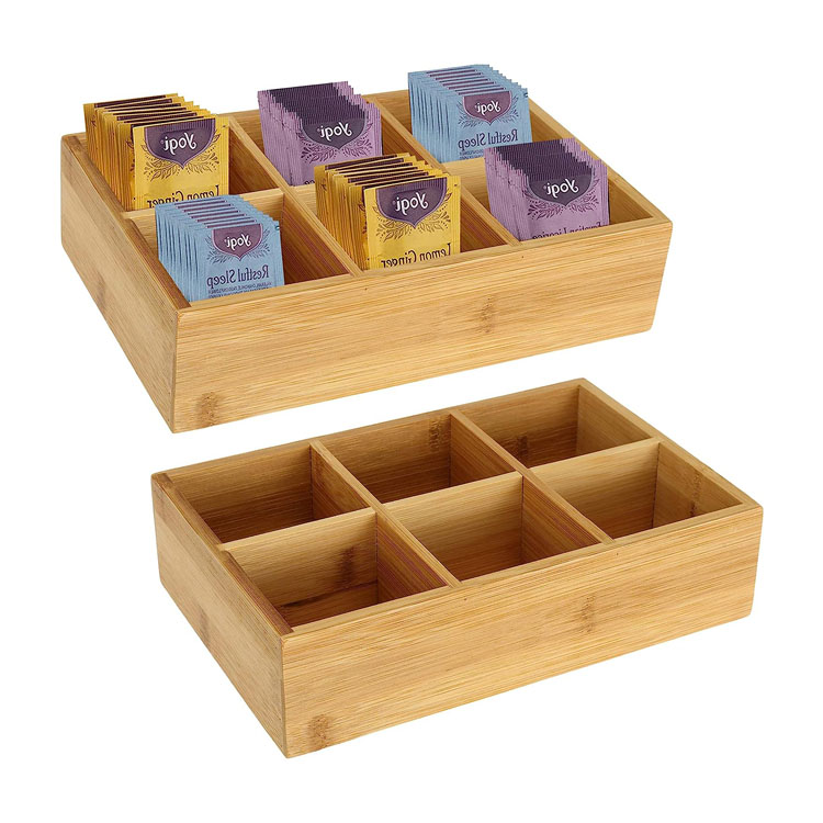 Bamboo à thé Organisateur Organisateur en bois Hot the the dather drawer rangement Organisateur de stockage avec 6 compartiments Boîte à coffre pour la station de café